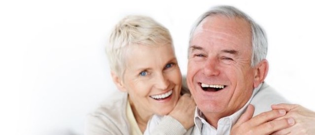 Elderly couple looking happy